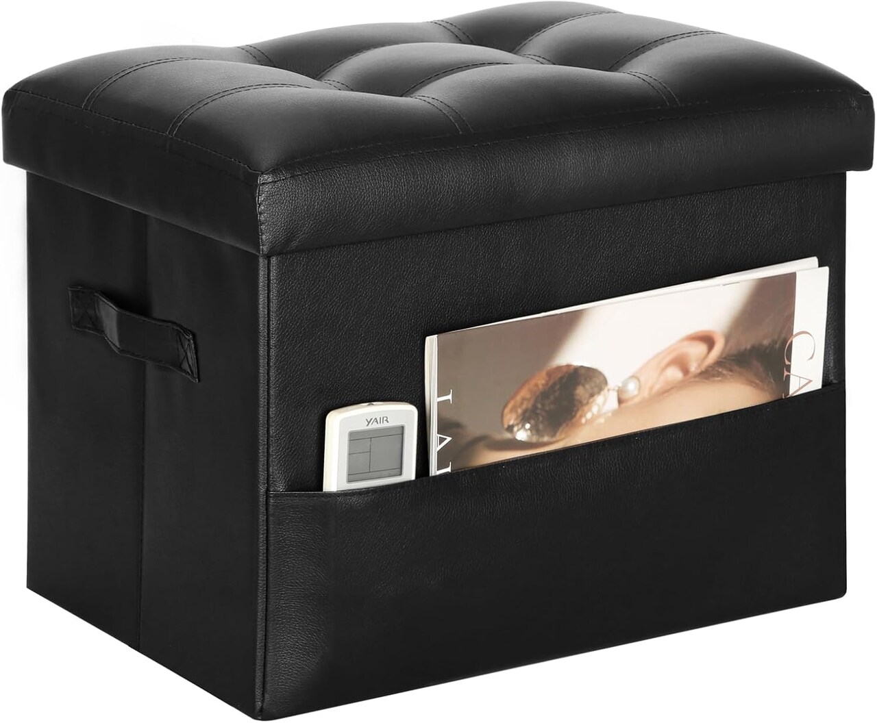 Ottoman Foot Rest Stool Storage with Padded Seat (Black) 17"D x 13"W x 13"H